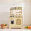 Wooden Play Kitchen for Toddlers, Kids Toy Kitchen Playset with Real Sounds & Accessories, Pretend Play Cooking Set for Girls & Boys