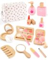 Wooden Pretend Makeup Kit for Kids Ages 3-5, Play Makeup Set