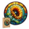 Wooden Puzzle for Adults, Stained Glass Sunflower Puzzle, Wooden Jigsaw Puzzles with Wooden Box, Unique Plant Shaped Wood Cut Puzzles, Family Games for Kids and Adults, 200 Pieces 11.37"x 11.22"
