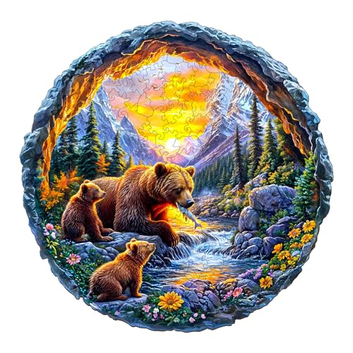 Wooden Puzzles for Adults - Bear Family Wooden Jigsaw Puzzle - Unique Animal Shaped Wood Puzzles Adult - Christmas Birthday Gifts for Adults/Friends/Family - 200pcs 11.4 * 11.3in