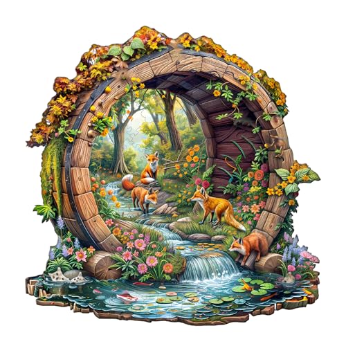 Wooden Puzzles for Adults - Happy Foxes Wooden Jigsaw Puzzle - Unique Animal Shaped Wood Puzzles Adult - Christmas Birthday Gifts for Adults/Friends/Family - 100pcs 8.5 * 8.3in