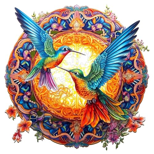 Wooden Puzzles for Adults - Hummingbird Wooden Puzzle, Mandala Unique Shaped Wood Jigsaw Puzzles for Adults, Wood Puzzles Adult, Perfect for Birthday Gift, Family Game, 300 Piece 13.8 x 13.8in