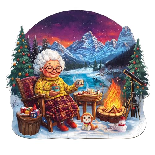Wooden Puzzles for Adults - Warm Winter Wooden Puzzle, Unique Shape Wood Jigsaw Puzzle for Adults, Wood Puzzles Adult, Gifts for Grandma and Family, Wall Art Home Decor (277pcs 13.3 * 12.0in L)