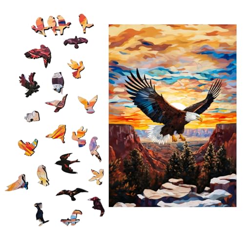 Wooden Puzzles for Adults – 200 Piece Wooden Jigsaw Puzzle with Bald Eagle Stained Glass Design | 5mm Thick Laser-Cut Wood, Animal Wood Jigsaw Art Puzzle, Unique Jigsaw Gift for Adults & Puzzle Lovers