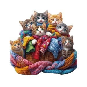 Wooden Puzzles for Adults, Colorful Fabric Cat Puzzles, Wood Adult Puzzle, Puzzle Gifts for Women Men (L-13.4 * 12.8 in 255pcs)