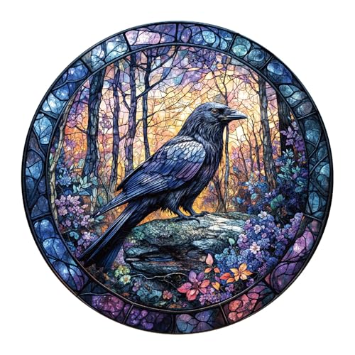 Wooden Puzzles for Adults,Dusk Raven Wooden Puzzles,Unique Shape Advanced Animal Jigsaw Puzzle for Adults and Kids,Challenge Wooden Jigsaw Puzzle.(M-11.4 * 11.4 in 200pcs)