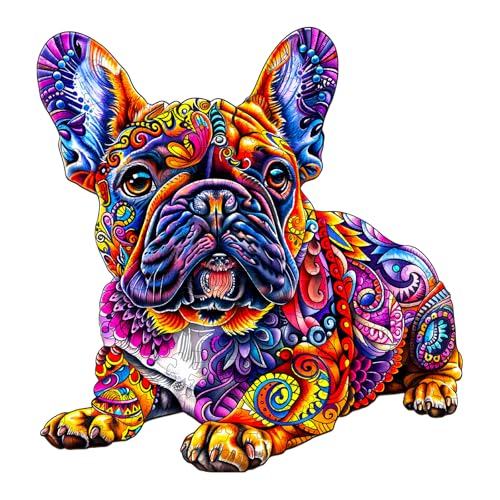 Wooden Puzzles for Adults, French Bulldog Wooden Jigsaw Puzzle, Unique Animal Shaped Wood Puzzles Adult, Birthday Gifts for Friends/Family/Puzzle Lovers, Home Decor(L-13.4 * 12.8in 250pcs)