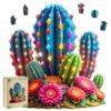 Wooden Puzzles for Adults, Glowing Cactus Flower Wooden Jigsaw Puzzle 200 Pieces, Unique Shaped Wooden Puzzle, Creative Gift for Mom Friends Kids Family Game Night Home Decor 11 * 10.3in