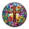 Wooden Puzzles for Adults, Stained Glass Cross Wood Puzzles Adult, Unique Animal Shaped Wooden Jigsaw Puzzle, Birthday Gifts for Friends/Family/Puzzle Lovers, Home Decor(S-8.5 * 8.5in 100pcs)