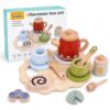 Wooden Red Tea Set Toys - Kids Pretend Play - Tea Party Set with Tea Cup Set and Play Kitchen Accessories - Montessori Toys - Cooking Set - Gift Set for Girls Boys