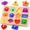 Wooden Shape Peg Puzzles for Toddlers 1 2 3 Year Old Boys Girls Gifts: Shape Sorter & Color Match Baby Puzzles 12-18-24 Months - Montessori Toys for 1 2 3 Year Old Toddler Learning Activities
