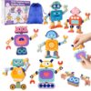 Wooden Snap-Together Robot Building Block Set, Montessori STEM Take-Apart Toy, 33-Piece Fine Motor Skills Learning Toy with Poseable Limbs for Different Robot Poses,for Kids Ages 3-6 with Storage Bag