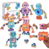 Wooden Snap Together Building Toys, Robot Building Toys for Kids Ages 3-5