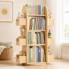 Wooden Swivel Bookcase 4 Tier Spinning Bookshelf Tower for Toddlers Room