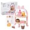 Wooden Tea Party Set for Toddlers 3-5 Girls, Pink Dessert Stand with Play Food Cupcake & Sweets, Pretend Play Kitchen Educational Montessori Toys, Birthday for Age 3 4 5 6