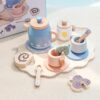 Wooden Tea Set for Toddlers 3-5 Year Old Boys and Girls, Princess Party Pretend Play Kitchen Accessories, Educational Role Play Toy with Teapot, Cups & Desserts, Birthday Gift for Kids Age 3 4 5 6