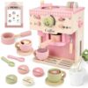 Wooden Toy Coffee Maker for Kids, Pink Pretend Play Kitchen Set