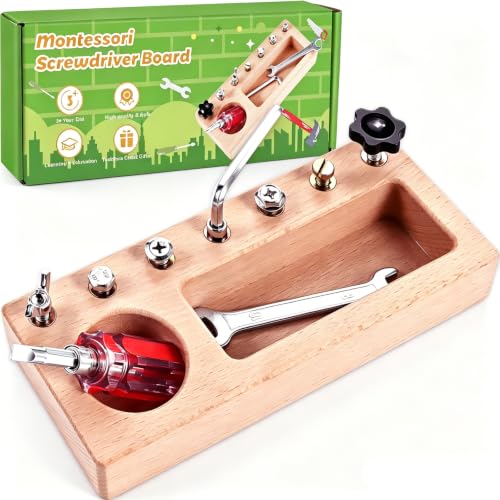 WoodTrove Montessori Screwdriver Board Set, Montessori Toys for 3 4 5 Year Old, Wooden Screw Driver Activities Tools, Fine Motor Skills Preschool Learning Sensory Toy
