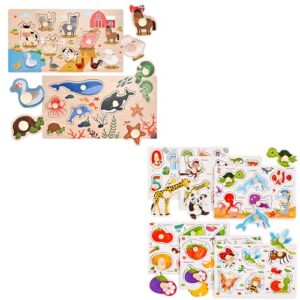WoodTrove Wooden Peg Puzzles for Toddlers 1-3, Montessori Puzzles, Great Preschool Educational Learning Gifts for Girls and Boys