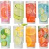wookgreat Drinking Glasses, 16oz Origami Style Glass Cups with straw, 8 pcs Highball Glasses, Stackable Vintage Glassware, Ribbed Glasses, Iced Coffee Glasses Ideal for Cocktail Whiskey, Juice