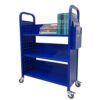 Workington Rolling Book Truck Book Cart with 3 Flat Shelves, Library Book Cart with Swivel Lockable Casters 3001 Blue