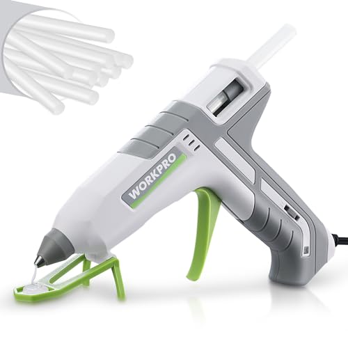 WORKPRO Hot Glue Gun Full Size - 60/100W Dual Temp Glue Gun and Sticks Set with 10 PCS Glue Sticks (7/16") - 90S Fast Preheating Hot Glue Gun Kit for Construction, Crafting, DIY and Repairs - White