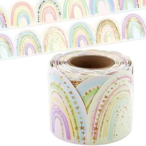 WorldBazaar Pastel Rainbow Bulletin Board Border Boho Classroom Decor 36ft Two Sided Borders Trimmer for School Birthday Party Decorations