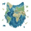 World Map Puzzles for Adults, 175 Pieces, Wolf Shape