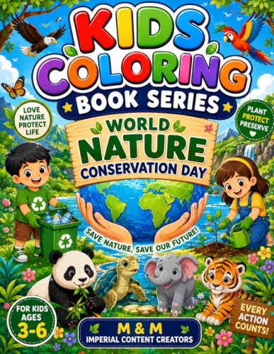 World Nature Conservation Day Coloring Book for Kids Ages 3-6: Fun and Educational Coloring Pages Featuring Wildlife, Trees, Recycling, Earth Care, and Eco Heroes to Inspire Young Nature Lovers