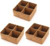 Woven Seagrass Storage Basket with 4 Divided Sections, Wicker Basket Bin Box Organizer for Countertops/Closet/Shelf/Dresser (Pack of 3)