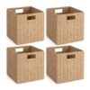 Woven Storage Baskets Set of 4, 12 x 12 x 12 Inch Cube Storage Bins with Handles, Decorative Paper Rope Wicker Baskets for Cube Organizer Shelves, Closet, Bedroom, Living Room, Entryway and Nursery