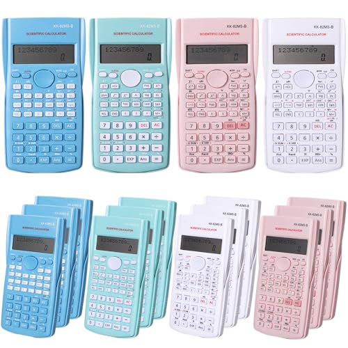 Wovnet 16 Pcs Scientific Calculators 2 Line Engineering Scientific Calculator Bulk Function Math Large Display Multi-Function Ideal for College Office Business Finance, Pink, Blue, Green, White