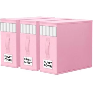 WOWBOX Sheet Organizers and Storage,Closet Bed Sheet Organizer Under Bed Storage and Organization with Label Cards & Clear Window for Bedding Sheets,Duvet Covers,Blankets (3 Pack，Pink)