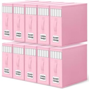 WOWBOX Sheet Organizers and Storage,Closet Bed Sheet Organizer Under Bed Storage and Organization with Label Cards & Clear Window for Bedding Sheets,Duvet Covers,Blankets (10 Pack，Pink)