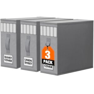 WOWBOX Sheet Organizers and Storage,Closet Bed Sheet Organizer Under Bed Storage and Organization with Label Cards & Clear Window for Bedding Sheets,Duvet Covers,Blankets (3 Pack，Gray)