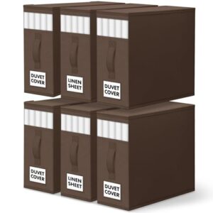 WOWBOX Sheet Organizers and Storage,Closet Bed Sheet Organizer Under Bed Storage and Organization with Label Cards & Clear Window for Bedding Sheets,Duvet Covers,Blankets (6 Pack，Brown)