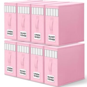 WOWBOX Sheet Organizers and Storage,Closet Bed Sheet Organizer Under Bed Storage and Organization with Label Cards & Clear Window for Bedding Sheets,Duvet Covers,Blankets (8 Pack，Pink)