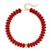 WOWORAMA Red Chunky Necklaces for Women Deep Red 18MM Abacus Resin Beaded Necklace Bold Statement Choker Necklace Vintage Jewelry for Wedding Christmas Party