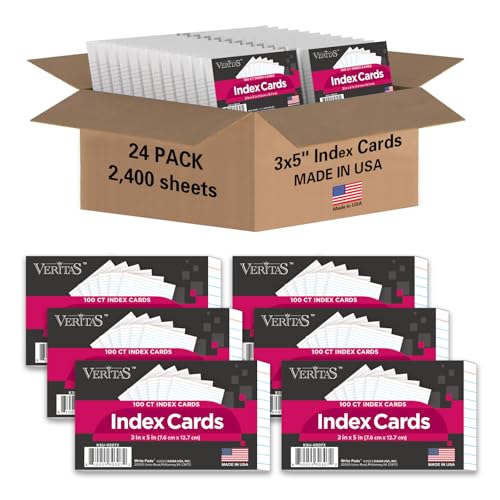 WritePads Index Cards Bulk Heavy Weight Lined Flash Index Card Wide Ruled Study Cards Blank Back Bulk Pack of 2400 Notecards (24pk of 100) for Studying School Home Office Made in USA(3x5)