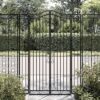 Wrought Iron Garden Gate with Posts, 47.6 x 70.9 Inch Decorative Metal Entryway Gate for Yard, Patio, and Lawn, Black