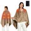 WRUIOY Battery Heated Blanket with 3 Levels Portable USB Heated Blanket Shawl Faux Rabbit Fur Heated Shawl Wraps 6 Heating Zones for Office Camping Home 39” x 63” Dark Khaki