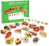 WRYBV Wooden Greedy Caterpillar Lacing Toy, Montessori Bead Stringing Game, Fine Motor Skills Exercises with 18 Large Fruit Wooden Blocks & 8 Pattern Cards