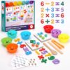 WRYBV Wooden Peg Board Bead Game, Montessori Arithmetic Math Toy Set with Beads, Chopsticks & Spoons, Children's Preschool Fine Motor Toys for 3 4 5 Years Old