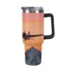 WSOIHFEC Airplane at Sunset 40oz Insulated Tumbler with Handle And Straw Lid Stainless Steel Travel Mug Fits Leakproof Cup Holders Ideal for Cold & Hot Drinks Coffee Or Shake