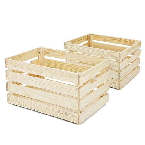 WUERMU Wooden Crates are Suitable for Storage, Milk crates, Wine Crates, Toy Crates, Display and Decoration, Camping, and Other Purposes. They are Sturdy and Durable, set of 2 Length of 17.7 inches.