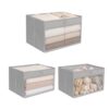 WUIKE Closet Storage Bins, Fabric Bins, 3-Pack, 21L, Clear Window, Greige