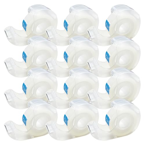 WUKAKA Invisible Tape Matte Writable 12 Rolls+12 Refillable Dispensers, 3/4" x 650" Clear No-Residue Tape, Perfect for Christmas Gift Wrapping, Office & School Supplies.