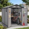 WUKHG 6X8FT Resin Storage Shed with Floor and Ddrain Groove for Backyard