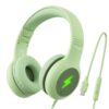 Wuopzf Kids USB C Headphones for School, 2025 Upgrade Safe Listening Wired Over-Ear Headphones with LED Lights, Volume Limiter & Microphone, Foldable Design for iPhone 16, iPad, Tablet (Green)