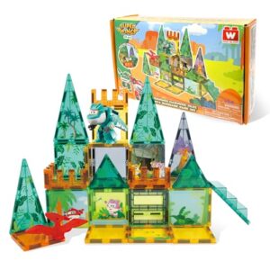 W WISE BLOCK Magnetic Tiles with Tino Dinosaur Transformable Toy, STEM Building Blocks for Kids Ages 3-8, Travel Magnet Construction Set, Educational Dino Toys for Boys Girls Preschool Learning
